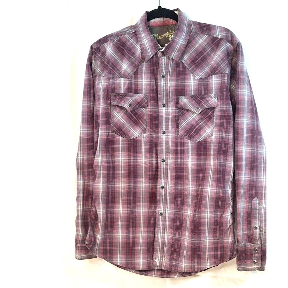 Wrangler Western Long Sleeve Pearl Snap Mens Shirt Red & Gray Plaid Sz M